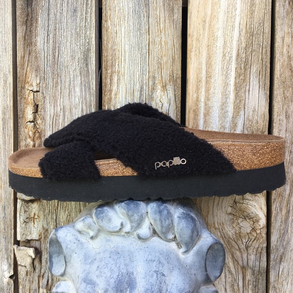 NWT Birkenstock Papilliio Daytona Platform Sandal Faux Shearling Black 38 - Picture 13 of 14